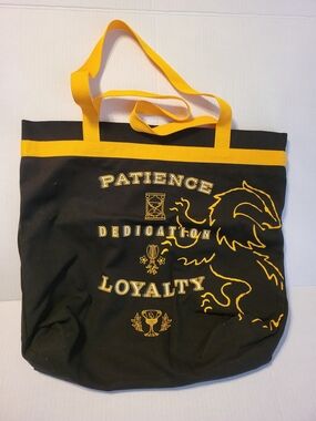 Huffle Puff Black & Yellow Canvas Tote Bag with Loyalty Graphic